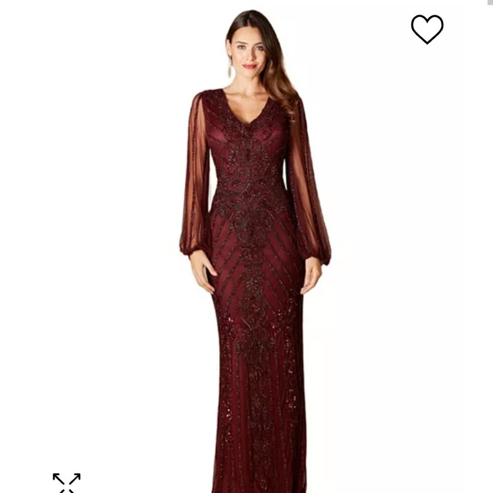 LARA 29369 - LONG FLUTTER SLEEVES BEADED DRESS